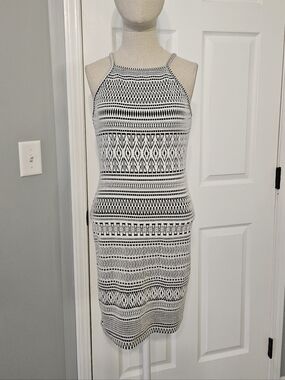 Material Girl Black and White Patterned Halter Midi Dress